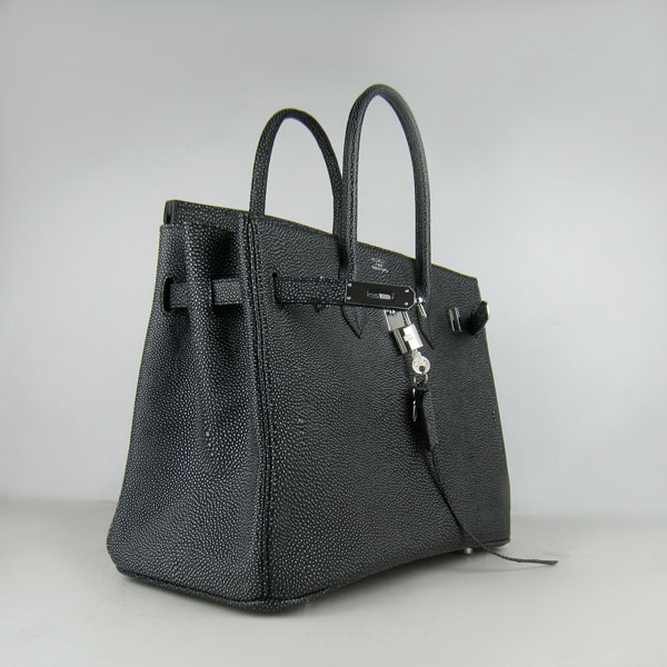 High Quality Fake Hermes Birkin 35CM Pearl Veins Leather Bag Black 6089